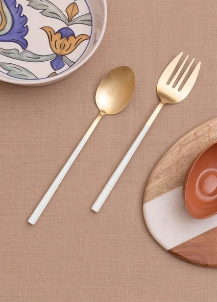The Mia Bianco Salata Servis Takımı Gold 2 Parça CKB 0247