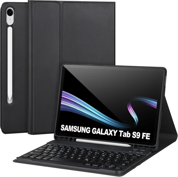 Samsung Galaxy Tab S9 Fe 10.9" Q Türkçe Klavyeli Kılıf Kalem Bölmeli Bluetooth Özellikli Standlı  SİYAH