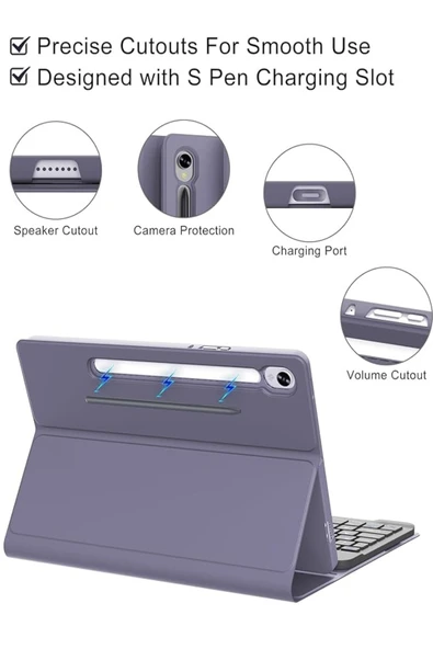 Samsung Galaxy Tab S9 Fe 10.9" Q Türkçe Klavyeli Kılıf Kalem Bölmeli Bluetooth Özellikli Standlı  LAVANTA - Resim 2