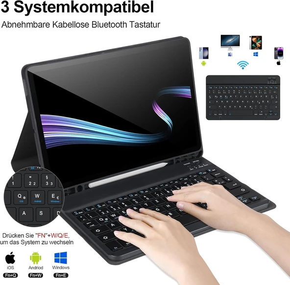 Samsung Galaxy Tab S9 Fe 10.9" Q Türkçe Klavyeli Kılıf Kalem Bölmeli Bluetooth Özellikli Standlı  SİYAH - 2