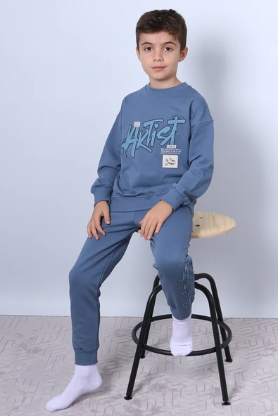 ERKEK ÇOCUK EŞOFMAN TAKIMI KABARTMA ARTİST BASKILI RİBANALI F1 - Resim 11