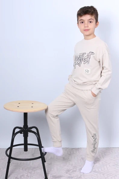 ERKEK ÇOCUK EŞOFMAN TAKIMI KABARTMA ARTİST BASKILI RİBANALI F1 - Resim 8