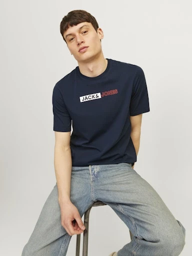 JACK JONES Erkek Lacivert Pamuklu Tişört 12233999 - 6