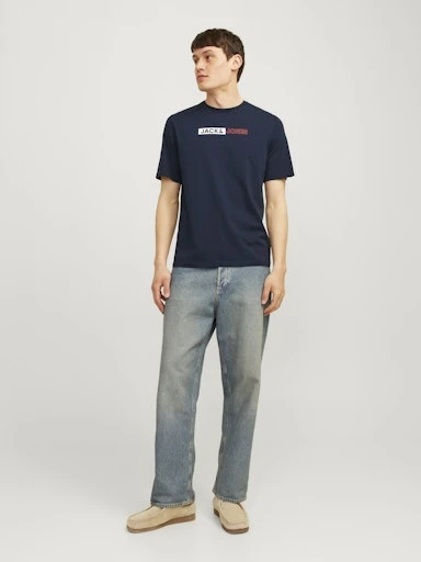 JACK JONES Erkek Lacivert Pamuklu Tişört 12233999 - 4