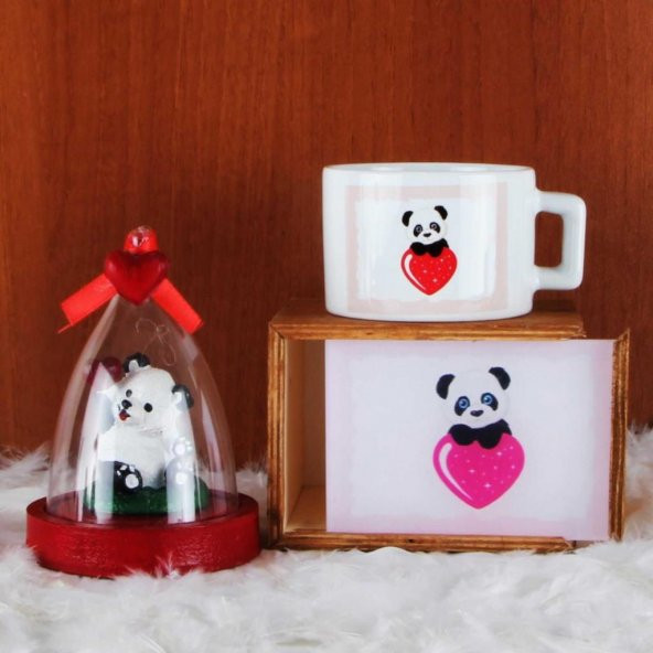 Panda Kutulu Kupa Panda Fanus Biblo Hediye Seti