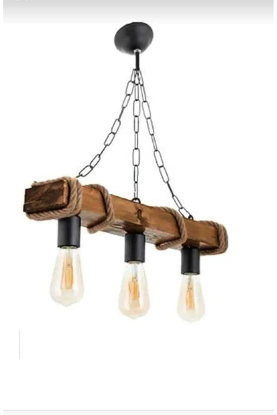 EHFM TİÇARET Ahşap Doğal Halatlı 3'lü Avize