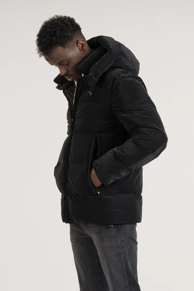 Slimfit Kapşonlu Boyun Destekli Şişme Mont - 12