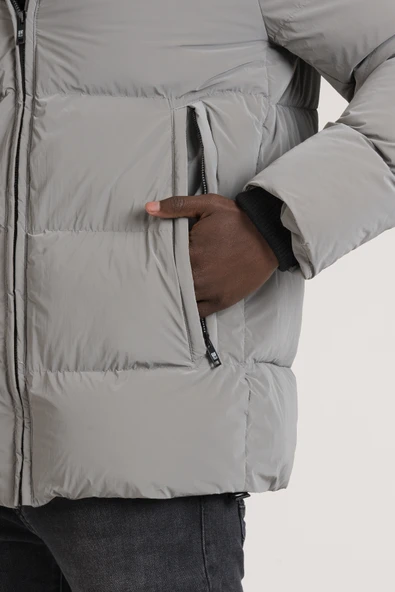 Slimfit Kapşonlu Boyun Destekli Şişme Mont - 7