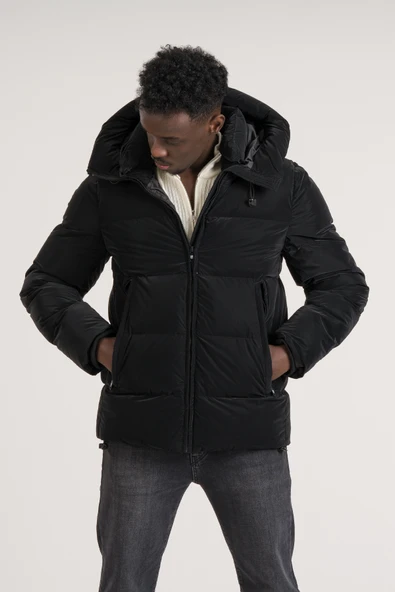 Slimfit Kapşonlu Boyun Destekli Şişme Mont - 11