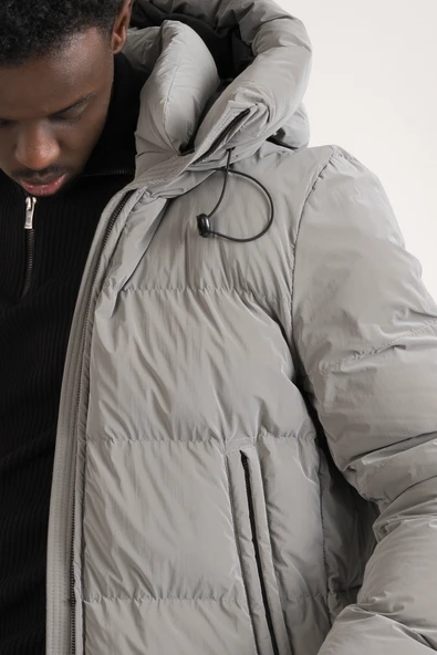 Slimfit Kapşonlu Boyun Destekli Şişme Mont - 4