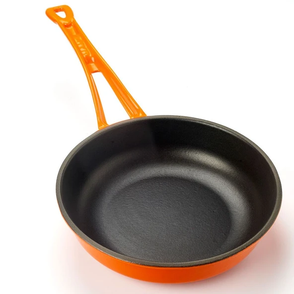 Lava Yuvarlak Metal Saplı Turuncu 24 cm Demir Döküm Kızartma Tavası - 9