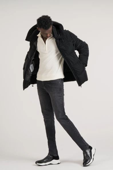 Slimfit Kapşonlu Boyun Destekli Şişme Mont - 9