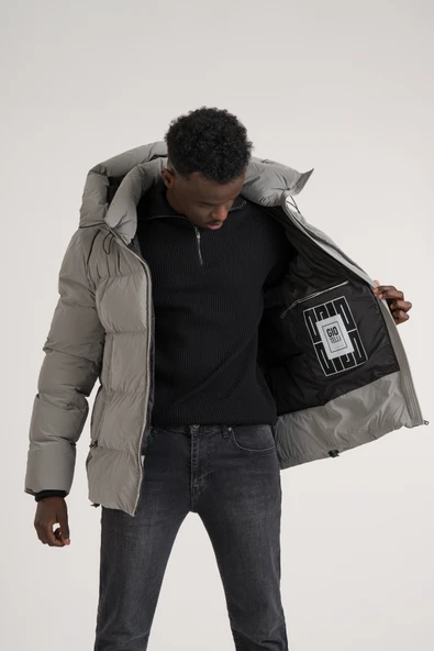 Slimfit Kapşonlu Boyun Destekli Şişme Mont - 2