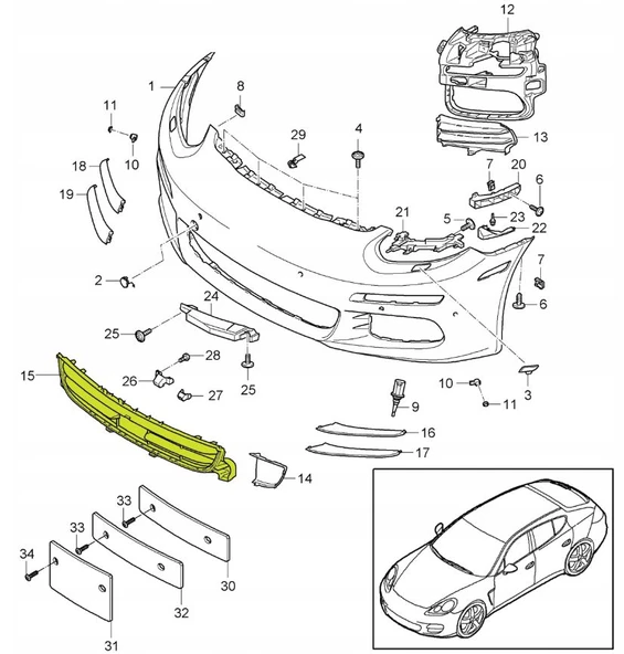 PORSCHE PANAMERA UYUMLU ÖN TAMPON ORTA IZGARA 14-16 97050554106 - Resim 3