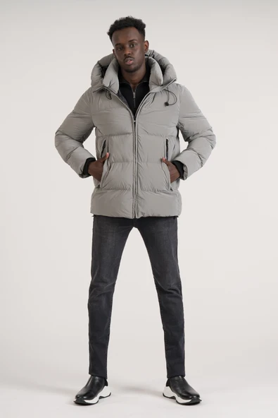 Slimfit Kapşonlu Boyun Destekli Şişme Mont - 5