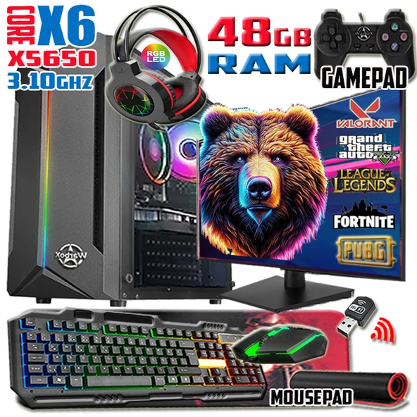 WarboX Bigbear Xeon X5650 48gb Ram 256gb Ssd 250gb Hdd R7 240-4gb E.kartı 19" Monitör Gaming Bilgisa