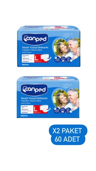 Canped Tekstil Yüzeyli Belbantlı Büyük Boy L 30'lu 2 Adet Hasta Bezi ürün görseli