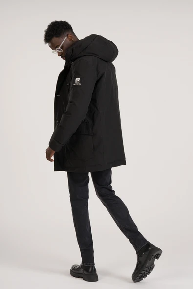 Regular Fit Kapşonlu Boyun Destekli Yan Cepli Uzun Şişme Mont - 10