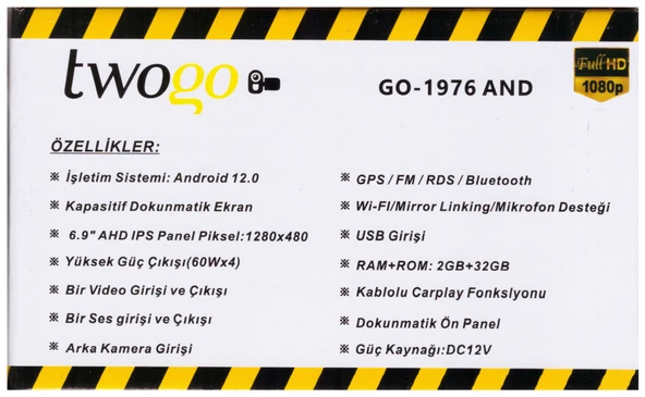 6.9 İnç Multimedya Android Teyp 2+32GB 4X60W Carplay Type-C Şarj TWOGO GO-1976 AND - 5