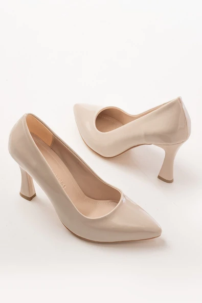 ST-001 Bej Rugan Günlük 9 cm Topuklu Bayan Stiletto Ayakkabı - 4