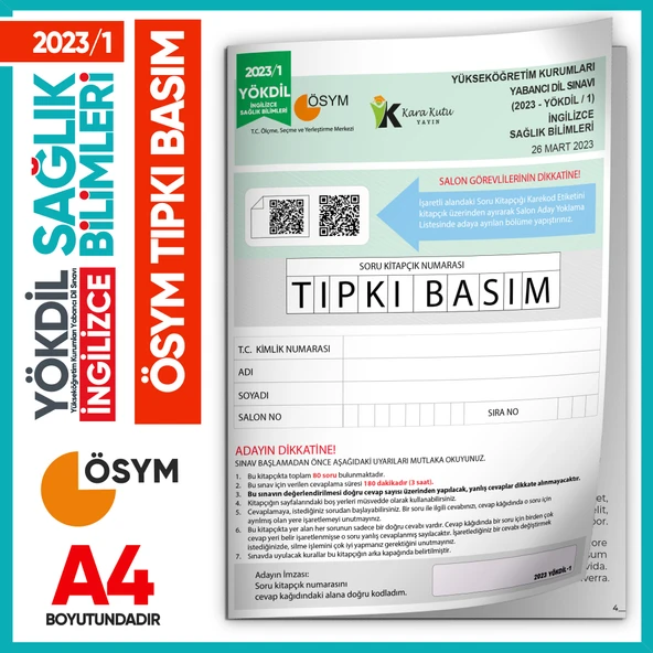 2023/1 YÖKDİL İngilizce SAĞLIK BİLİMLERİ ÖSYM Çıkmış Soru Tıpkı Basım Deneme Kitapçığı Türkiye Genel - 1
