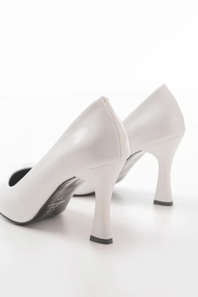 ST-001 Beyaz Rugan Günlük 9 cm Topuklu Bayan Stiletto Ayakkabı - 4