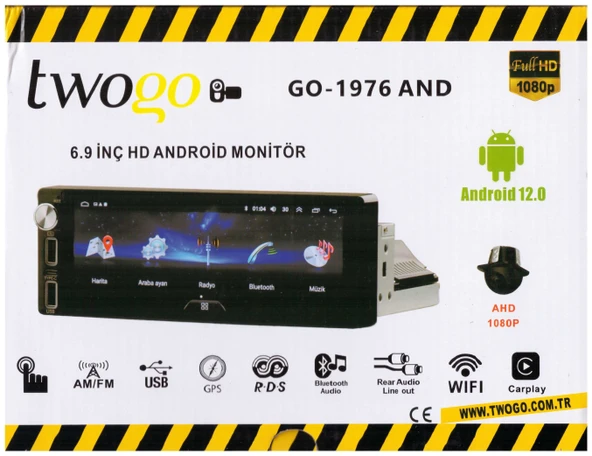 6.9 İnç Multimedya Android Teyp 2+32GB 4X60W Carplay Type-C Şarj TWOGO GO-1976 AND - 4