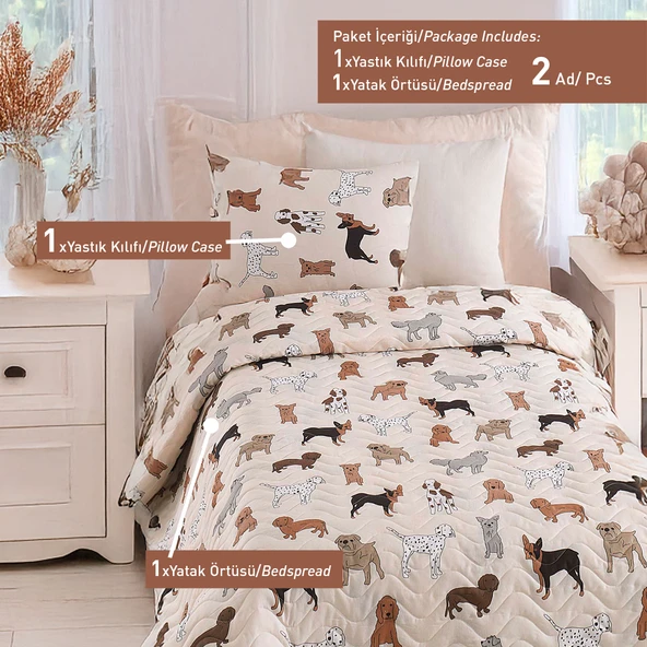 Kapitone Yatak Örtüsü Seti Tek Kişilik Havhav Krem - Resim 4