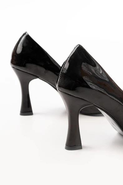 ST-001 Siyah Rugan Günlük 9 cm Topuklu Bayan Stiletto Ayakkabı - 4