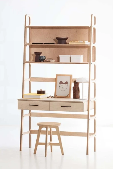 Woodesk  Cosmos Ahşap Çalışma Masası Ve Kitaplık, 190x100