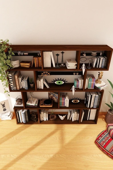 Woodesk  Yonca Masif Ağaç Ceviz Renk 200x200 Kitaplık Cpt6007-200 - Resim 3