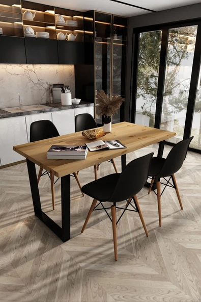 Woodesk  Beril Masif Natural Renk 140x70 Sandalyeli Masa Takımı