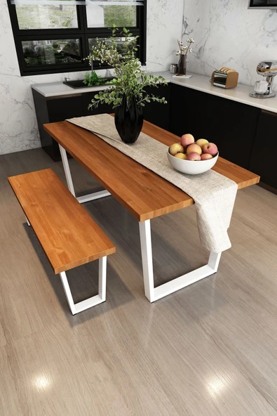 Woodesk  Mayıs Masif Tik Renk 180x80 Banklı Yemek Masası