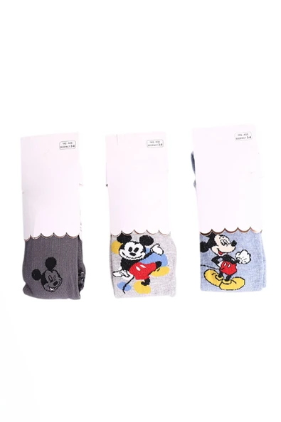 3lü Erkek Bebek Çocuk Külotlu Çorap Renkli Mickey Desenli Pamuklu - 2