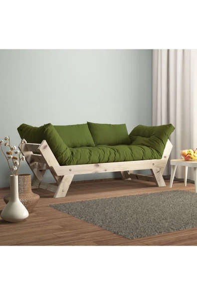 Woodesk  Adalar Masif Ahşap Natural- Yeşil Renk Kanepe