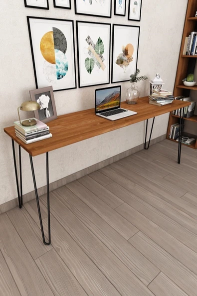 Woodesk  Dekor Masif Ağaç Tik Renk 180x50 Çalışma Masası Cpt4619-180