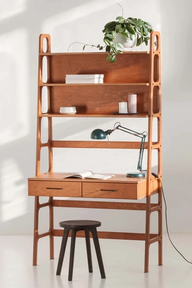 Woodesk  Cosmos Ahşap Çalışma Masası Ve Kitaplık, 190x100