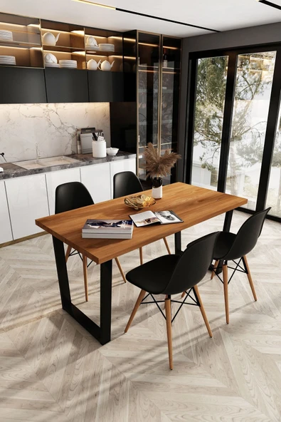 Woodesk  Beril Masif Tik Renk 180x80 Sandalyeli Masa Takımı