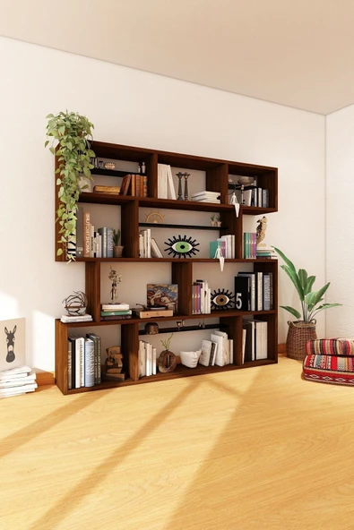 Woodesk  Yonca Masif Ağaç Ceviz Renk 200x200 Kitaplık Cpt6007-200 - Resim 2