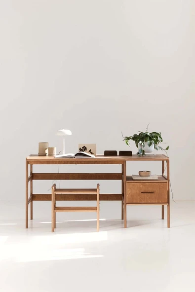 Woodesk  Nordik Ahşap Çalışma Masası 180x60 Tik Renk Cpt4629-180