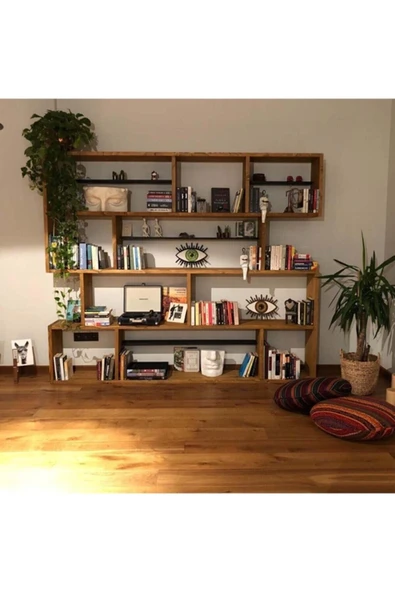 Woodesk  Yonca Masif Ağaç Tik Renk 200x200 Cm Kitaplık