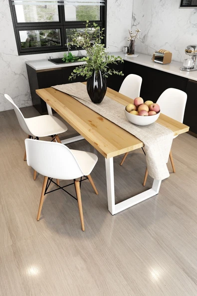 Woodesk  Hayal Masif Natural Renk 180x80 Sandalyeli Masa Takımı Cpt7365-180