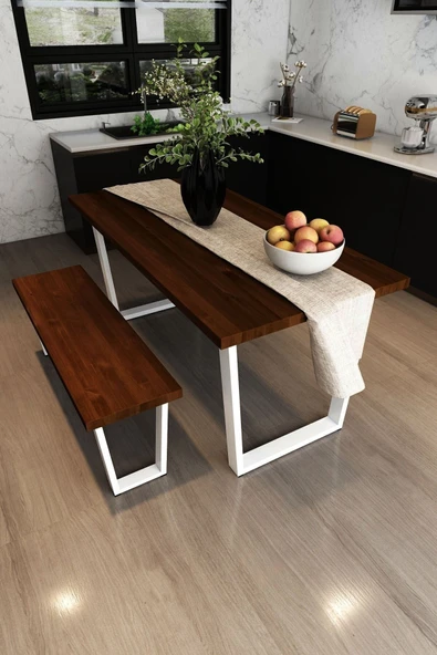Woodesk  Mayıs Masif Ceviz Renk 140x70 Banklı Yemek Masası