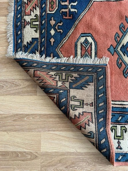 130x180 cm Büyük Boy Doğal Desenli Vintage, El Dokuma Anadolu Yün Halı, Harika Kondisyonlu Mavi Renkli Antik Halı - 8