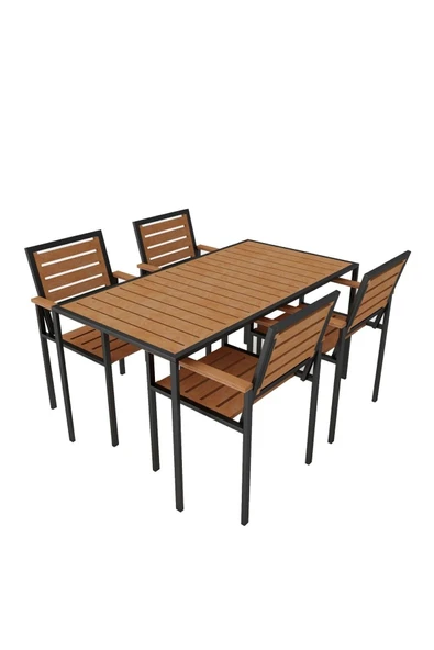 Woodesk  Alaca Masif Ahşap Bahçe Masa Takımı - 3
