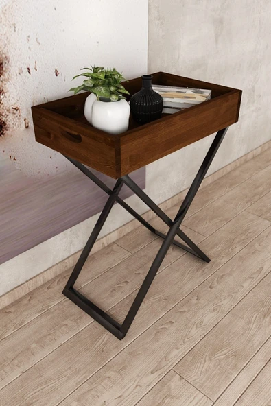 Woodesk  Rio Masif Ağaç Ceviz Renk 50x30 Cm Tepsi Sehpa