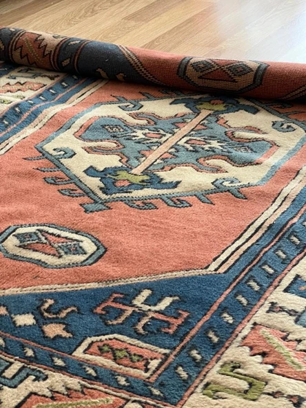 130x180 cm Büyük Boy Doğal Desenli Vintage, El Dokuma Anadolu Yün Halı, Harika Kondisyonlu Mavi Renkli Antik Halı - 6