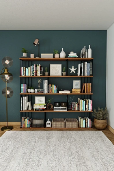 Woodesk  Defne Masif Ahşap Tik Renk 200x200 Kitaplık