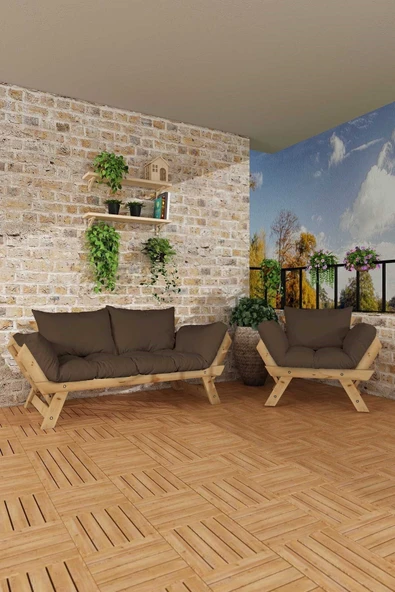 Woodesk  Adalar Natural-Kahve Renk, 2+1 Bahçe Takımı CPT8580-21NK - Resim 2