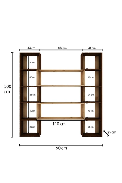Woodesk  Dublin Masif Ağaç Ceviz Renk 190x200 Kitaplık Cpt6013-200 - Resim 5